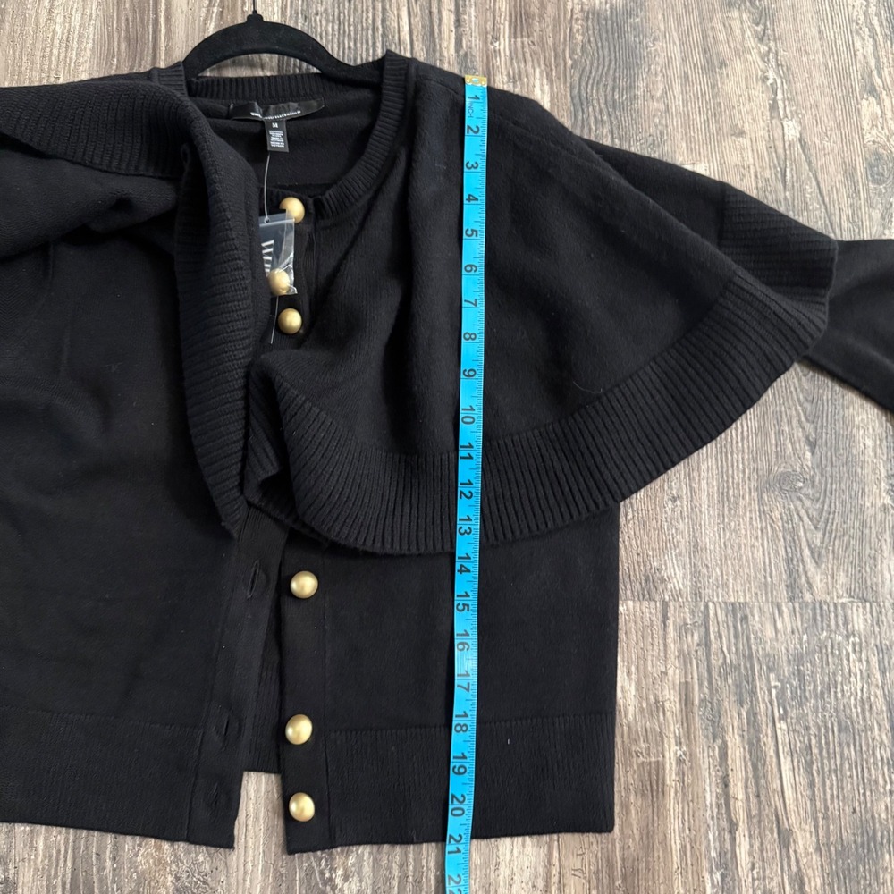 White House Black Market Black Cape Button Front Preppy Cardigan Gold Button MD - Picture 10 of 13